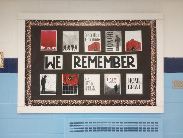Bulletin board at GSMS about veteran's day
