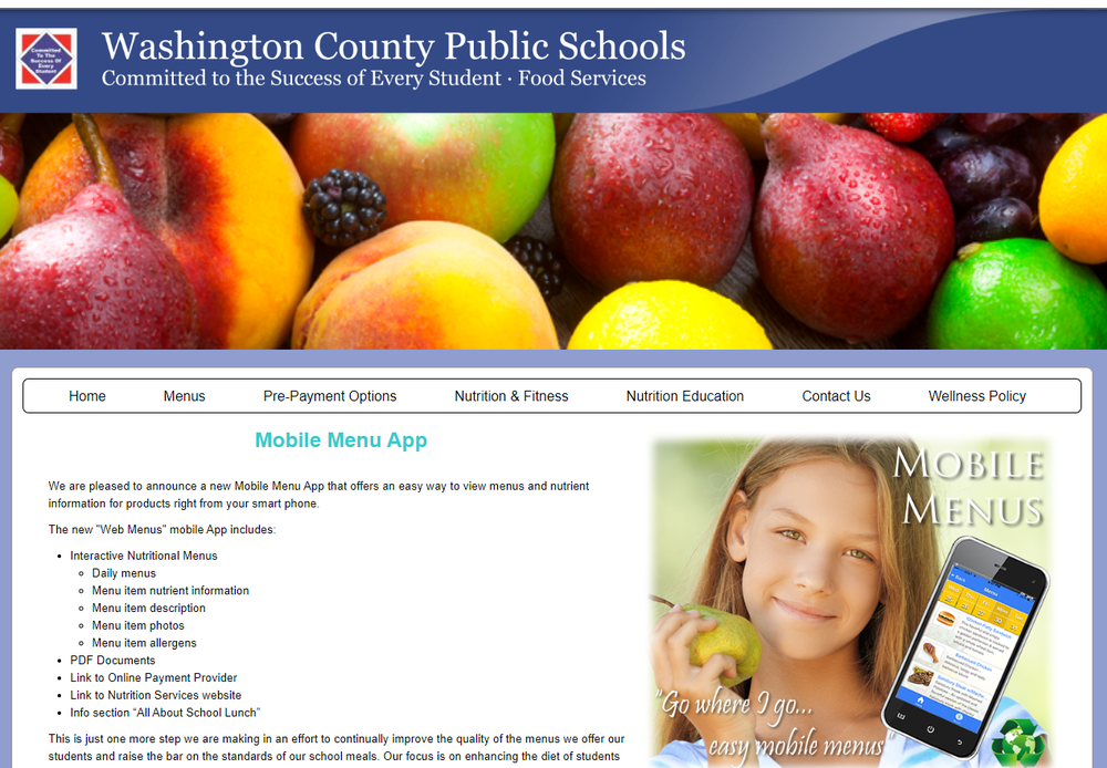 School nutrition website